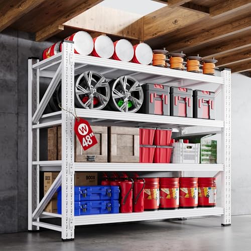 48” Wide Heavy Duty Metal Garage Shelving (White / 48"Wx24"Dx70"H)
