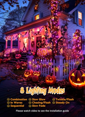 240 LED Solar Halloween Lights Outdoor Waterproof IP65 (Orange & Purple / 19.6Ft)