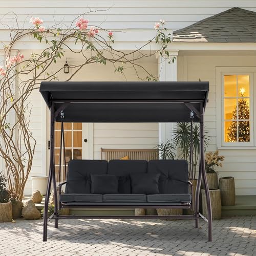 3 Seat Outdoor Patio Swing Chair (Black)