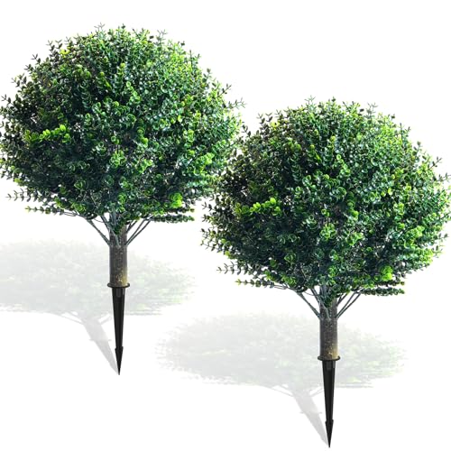 2 Pack 18 Inch Artificial Boxwood Topiary Balls with Ground Spike (2 Count)