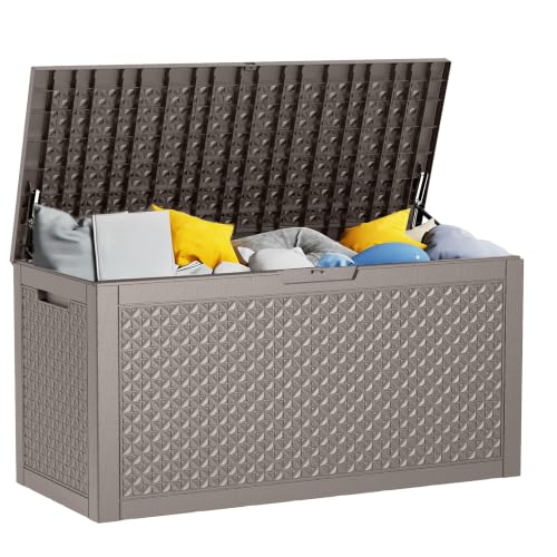 120 Gallon Waterproof Outdoor Resin Deck Box (Grey / 121 Gallon)