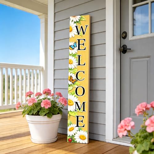47" Rustic Daisy Welcome Porch Sign (Yellow / 7.8" x 47.2" / Daisy)
