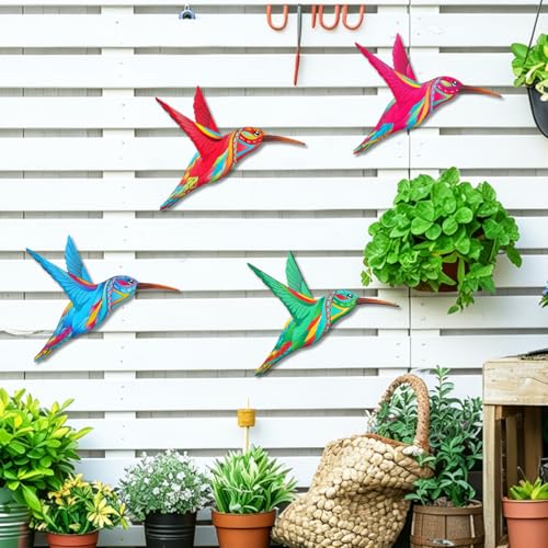 Metal Hummingbird Wall Art Decor Outdoor Fence Decorations (Hummingbird-D)