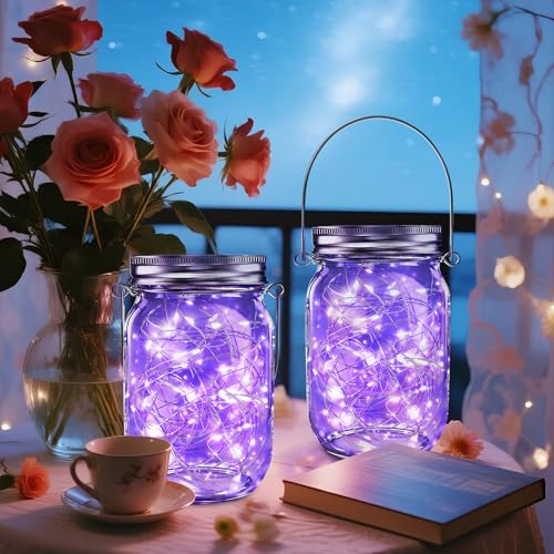 Solar Mason Jar Lid Lights 12 Pack Purple 30 LED Outdoor Decor (Purple)