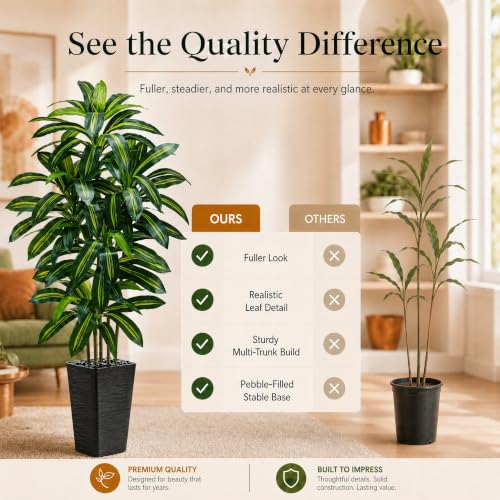 Artificial Dracaena Tree (Dark Green – Black Pot / 6FT)