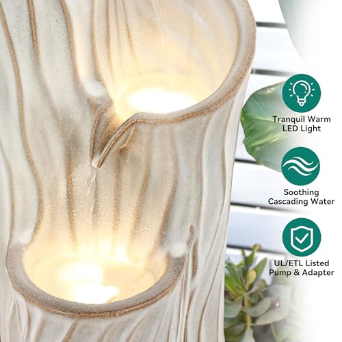 32"Ceramic 3 Tier Sphere Outdoor Water Fountain (Beige Glaze Wave Texture 32"h-sphere)