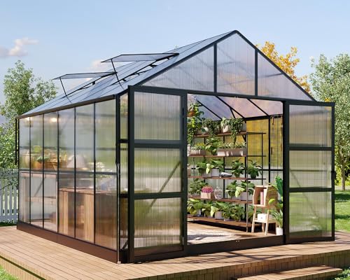 10x12x8.4 FT Polycarbonate Greenhouse with 4 Vent Windows