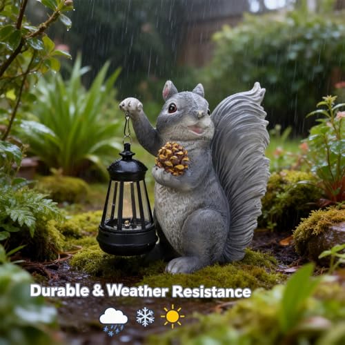 Solar Squirrel Garden Statue Outdoor Decor (Gray)