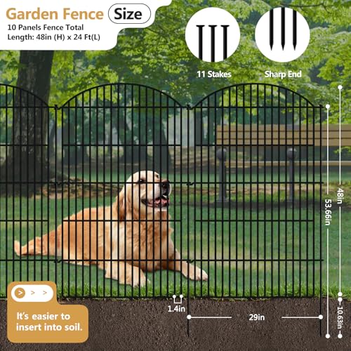 10 Panels Decorative Garden Metal Fence (48in(H) X 24ft(L))