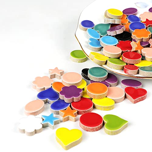 Mosaic Tiles for Crafts Assorted Color Ceramic Glitter Mosaic Supplies Pieces Bulk Square Flower Pentagram Ellipse Irregular Size