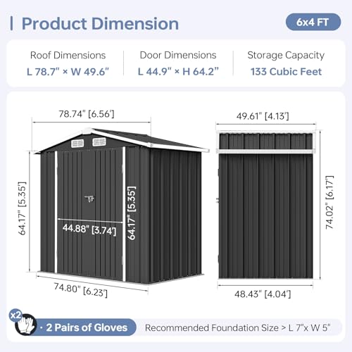 6x4FT Outdoor Storage Shed Black (Dark Black / 6' x 4')