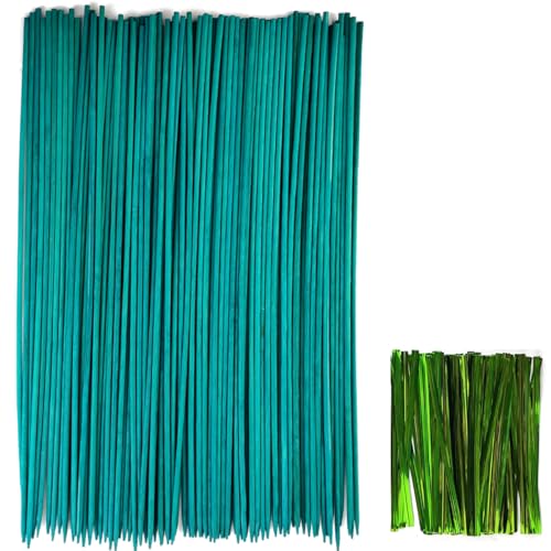 100PCS 18" Plant Sticks Support with 100PCS Green Garden Ties (200 Count)