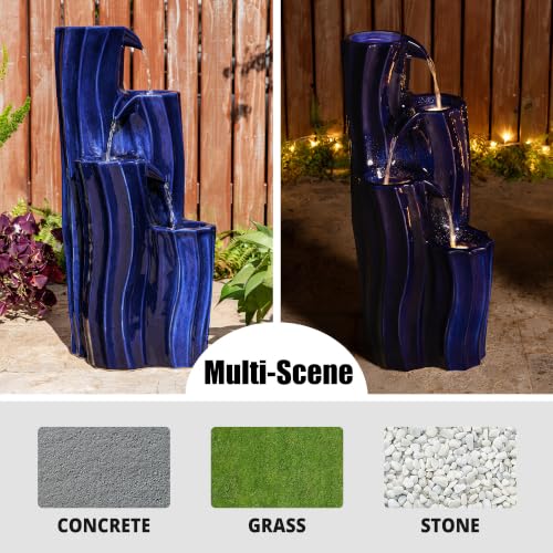 30" Tall Outdoor Water Fountain with LED Light (30"H / Cobalt Blue)