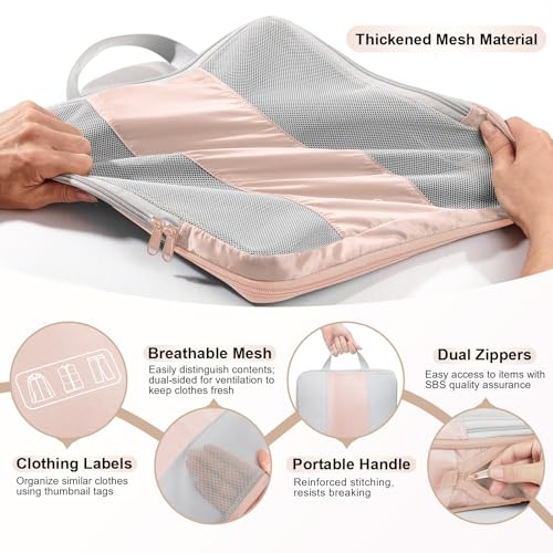 8 Set Compression Packing Cubes for Travel Gifts Mom Women (Beige)