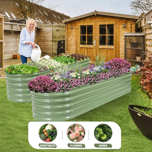 Galvanized Raised Garden Bed (Green / 8x2x1.4FT)