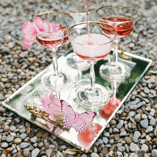 Artificial Feather 3D Butterfly Party Decorations Set of 12 with Clip 6 Color Pink Ornaments for Christmas Tree (6 Color)