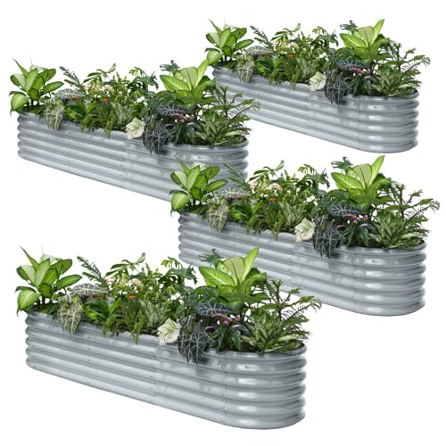 4 Pcs 8x2x1.5ft Galvanized Raised Garden Bed (Gray / 8x2x1.5ft)