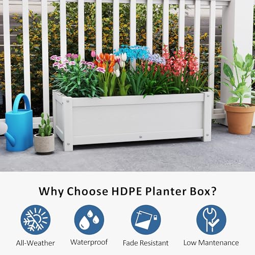 HDPE Raised Planter Box Outdoor (29.5 x 14.4 x 9.8 in / White)