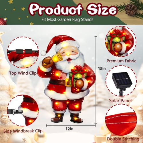 12x18 Lighted Christmas Santa Garden Flag (Santa-White-12x18 / 12×18inch)