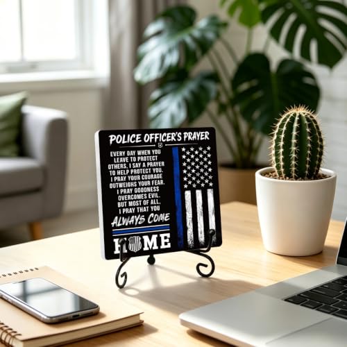 Police Officer Gift for Women Men Home Office Book Shelf Table Decor 02 (Multicolor 1718 / Wooden sign with iron frame（6.3 x 6.3 inches）)
