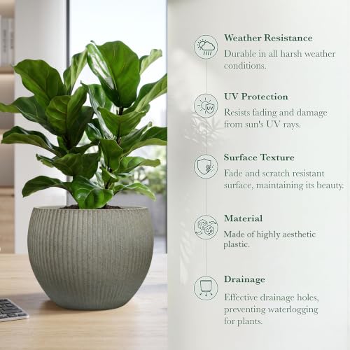 10.2"Dia x 7.8"H Modern Ribbed Plastic Planter Pot with Drainage (Vintage Sandstone-10.2"d X 7.8"h)