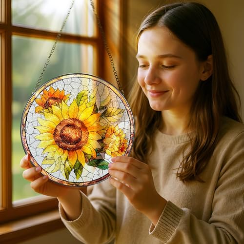 8 Inch Stained Glass Ornament (Sunflower)