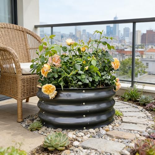 GARDMAX 2 Pack 2x2x1FT Galvanized Round Raised Garden Bed Kit (Dark Grey / 2 x 2 x 1 ft (Pack of 2))