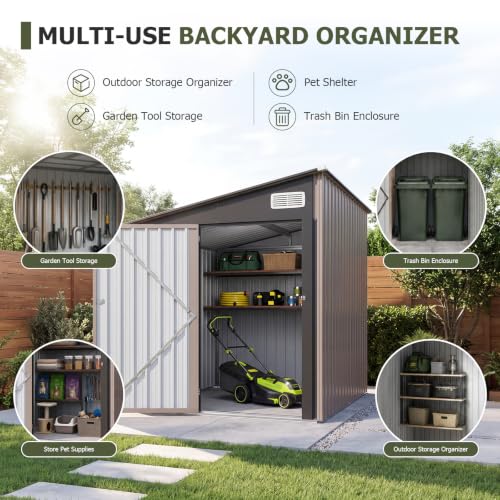 8x6 FT Lean to Outdoor Storage Shed with Sloping Roof (Brown / 6'x8')