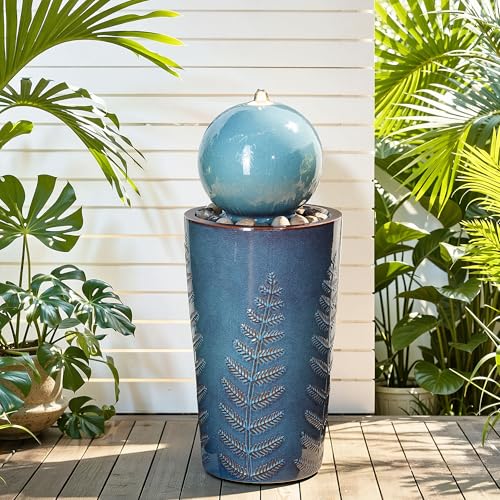 Autodaya 30" Sphere Outdoor Water Fountain (29.5"h-sphere Teal Blue Glaze)