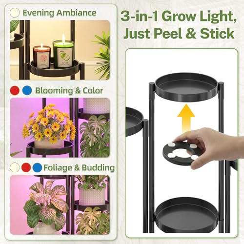 Plant Stand Indoor with Grow Lights (Black with Light / 6 Tiers)