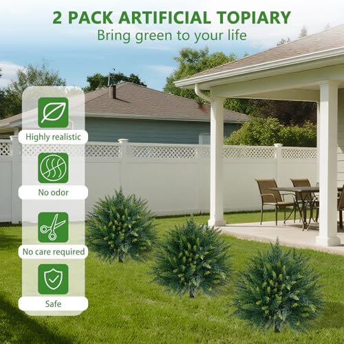 2PCS Artificial Cedar Topiary Ball Tree with Ground Spike (Cedar)
