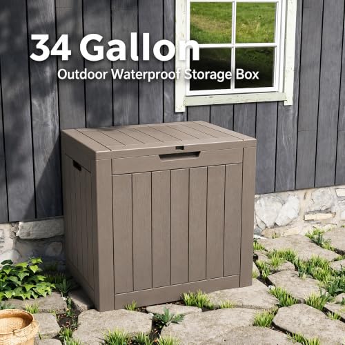 34 Gal Outdoor Storage Box Waterproof Lockable (34 Gallon / Grey)