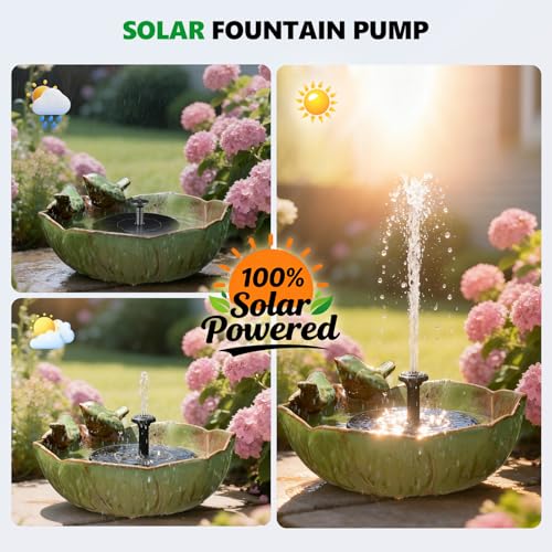 Solar Powered Ceramic Bird Bath for Outdoors (Green and Black)