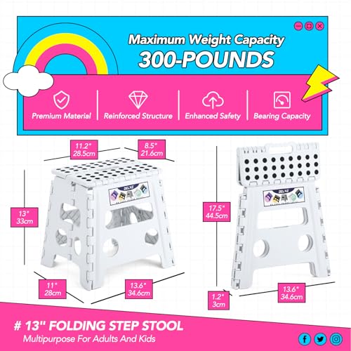 Folding Step Stool 13 inch 2 Pack (White / 13 Inch-2 Pack)