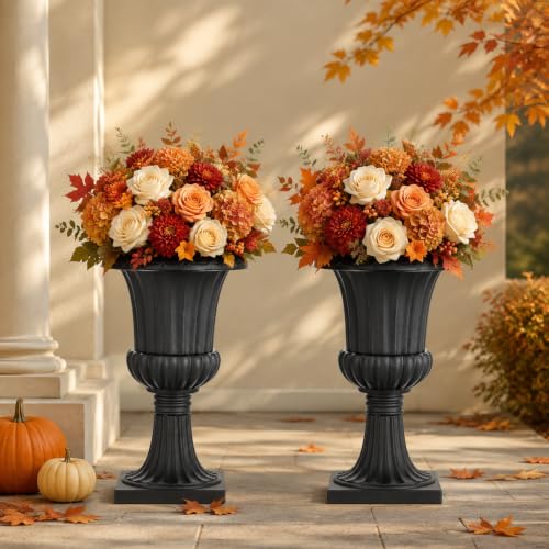 Urn Planters for Front Porch (Black / 2 Pieces-19.7 Inch)