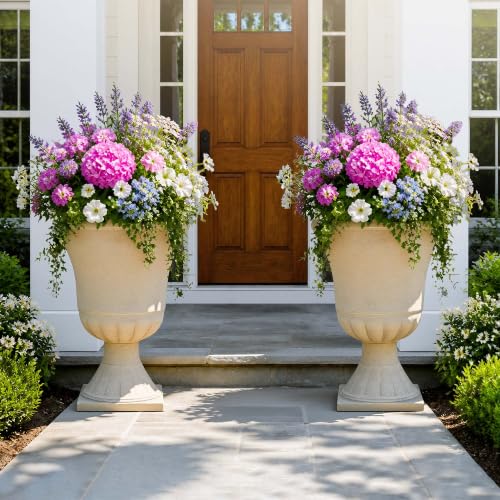 Autodaya 22"Tall Large Urn Planters for Outdoor Plants Set of 2 Flower Pots (22"-antique Ivory)