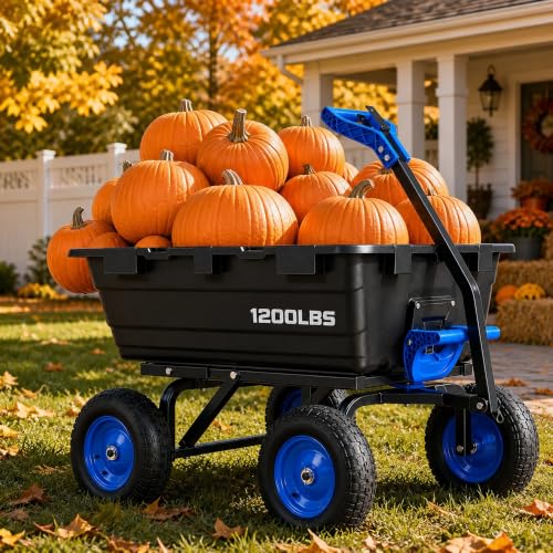 Autodaya Heavy Duty Garden Dump Cart (1200|black+blue)