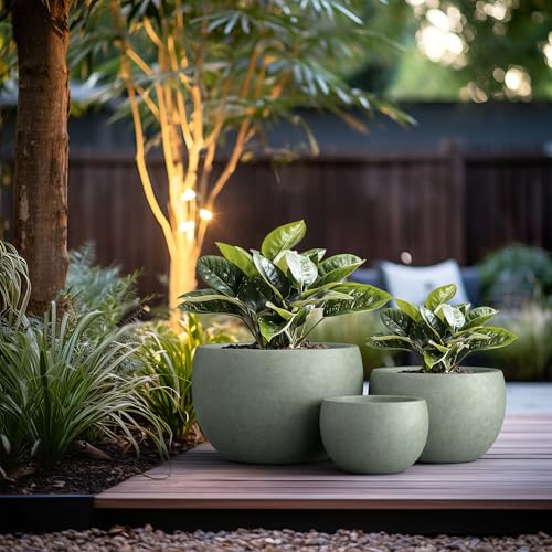 Set of 3 Mint Green Concrete Bowl Planters 19.9" 15.7" 11.8" Dia (3 Count)
