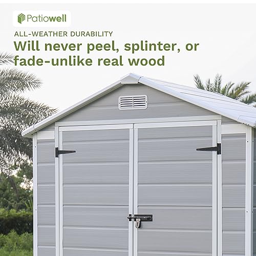 6x4 FT Resin Outdoor Storage Shed with Floor (Light Gray / 6x4 FT)