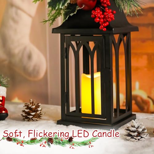 15 Inch Black Christmas Lanterns Set of 2 with LED Flameless Candles