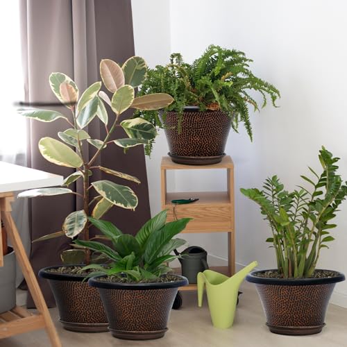 12 Inch Pots for Plants (Diamond Pattern-brown / 12 inch-4 Pack)