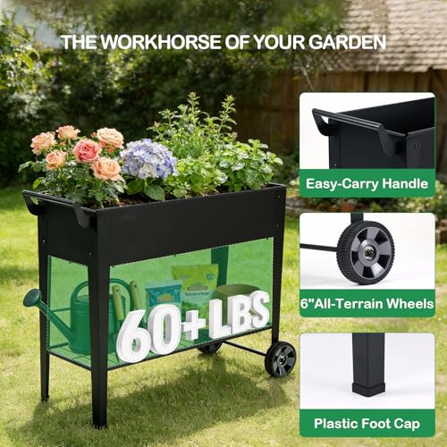 2 Pack 32" Tall Elevated Raised Garden Bed with Wheels and Shelf (14.6"W ( 2PCS ))