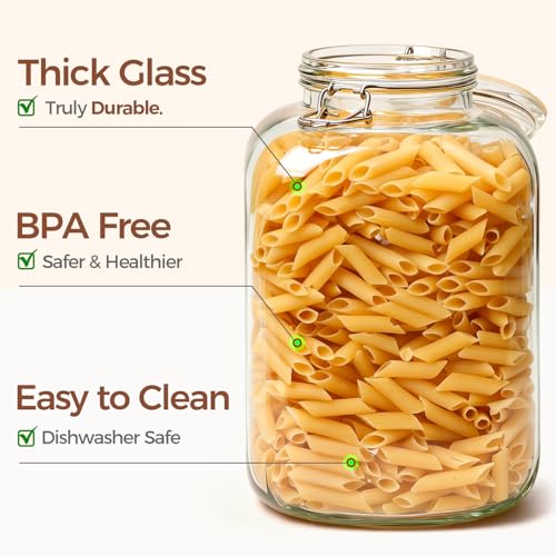 Square Glass Pantry Jars with Airtight Lids 1.1 Gallon 2 Pack Large (1.1 gallon x 2)