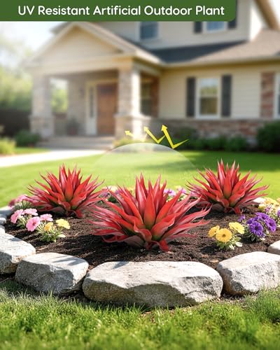 Outdoor Fake Agave Artificial Plant (Red-22 Inch-2 Pack)