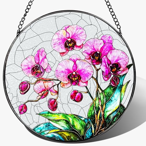 8 Inch Stained Glass Ornament (Orchid)