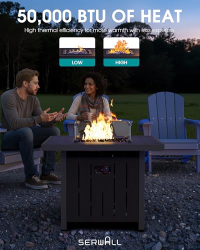 HDPE Patio Furniture Set with 33” Square Fire Pit Table (Black/Khaki)