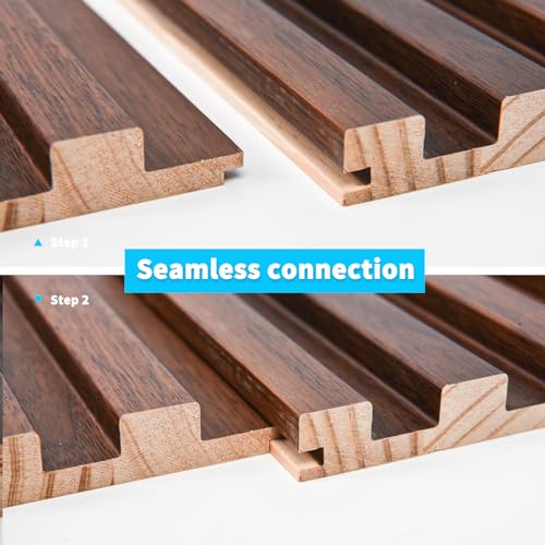 108 x 5.7 Inch Slat Wood Wall Paneling for Interior Decor (8Pcs-108 x 5.7 Inch / Slat Walnut)