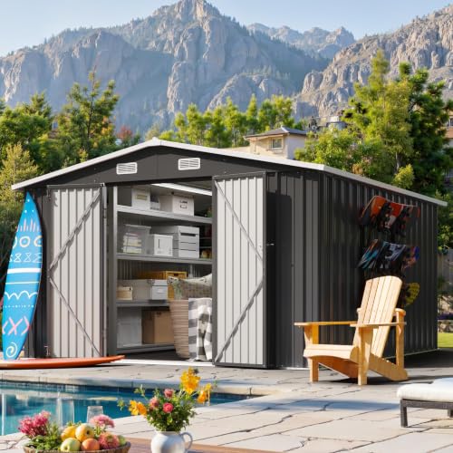 10x12FT Outdoor Storage Shed Black (Dark Black / 10' x 12')