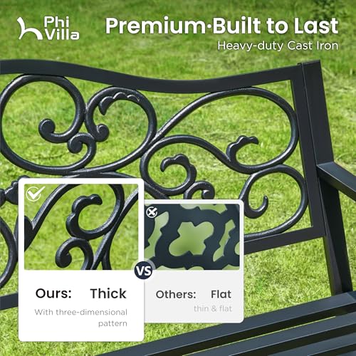 50 Inches Cast Iron Steel Frame Outdoor Garden Bench (Black)