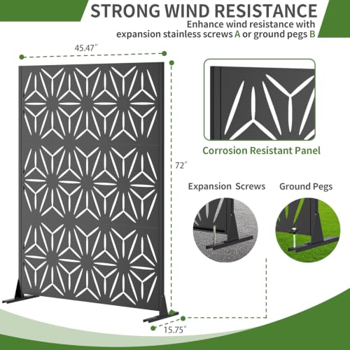 Metal Privacy Screen Outdoor Freestanding (Black / Rectangle D)